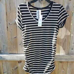 Juniors Top Medium Gray & Black Striped Cinched Sides by Love Ryan NWT